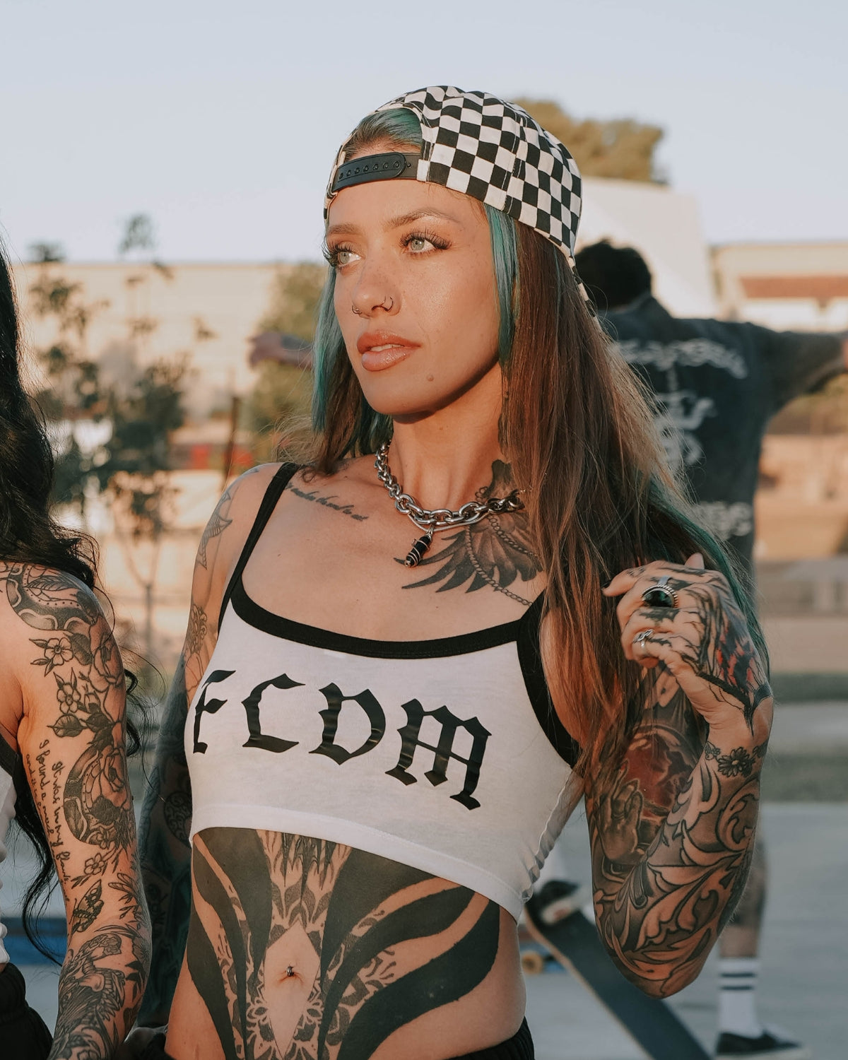 FLDM Spaghetti Crop Tank- White/Black